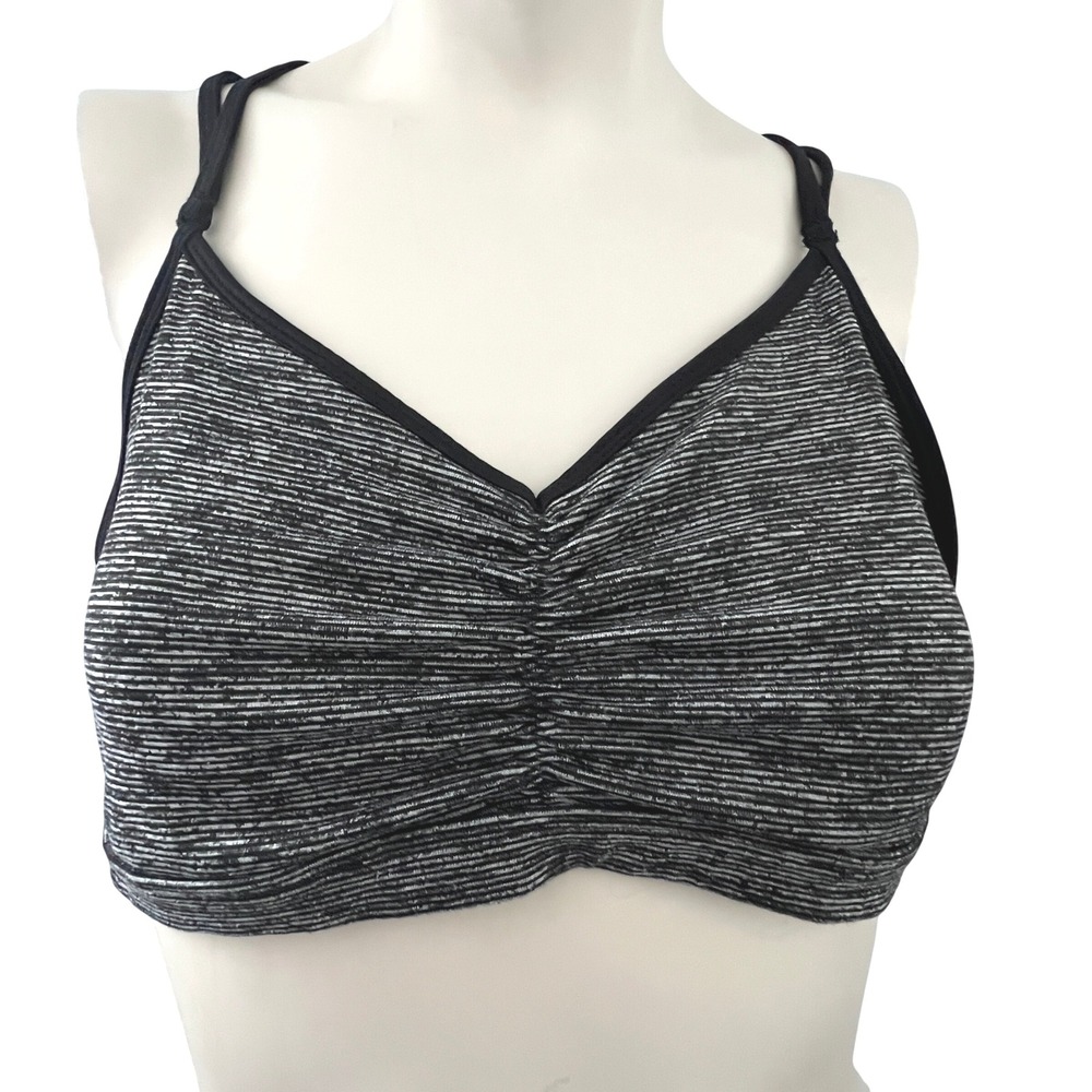 Old Navy Active Sports Bra Go-Dry‎ Light Support Black Gray Striped L Gym Yoga